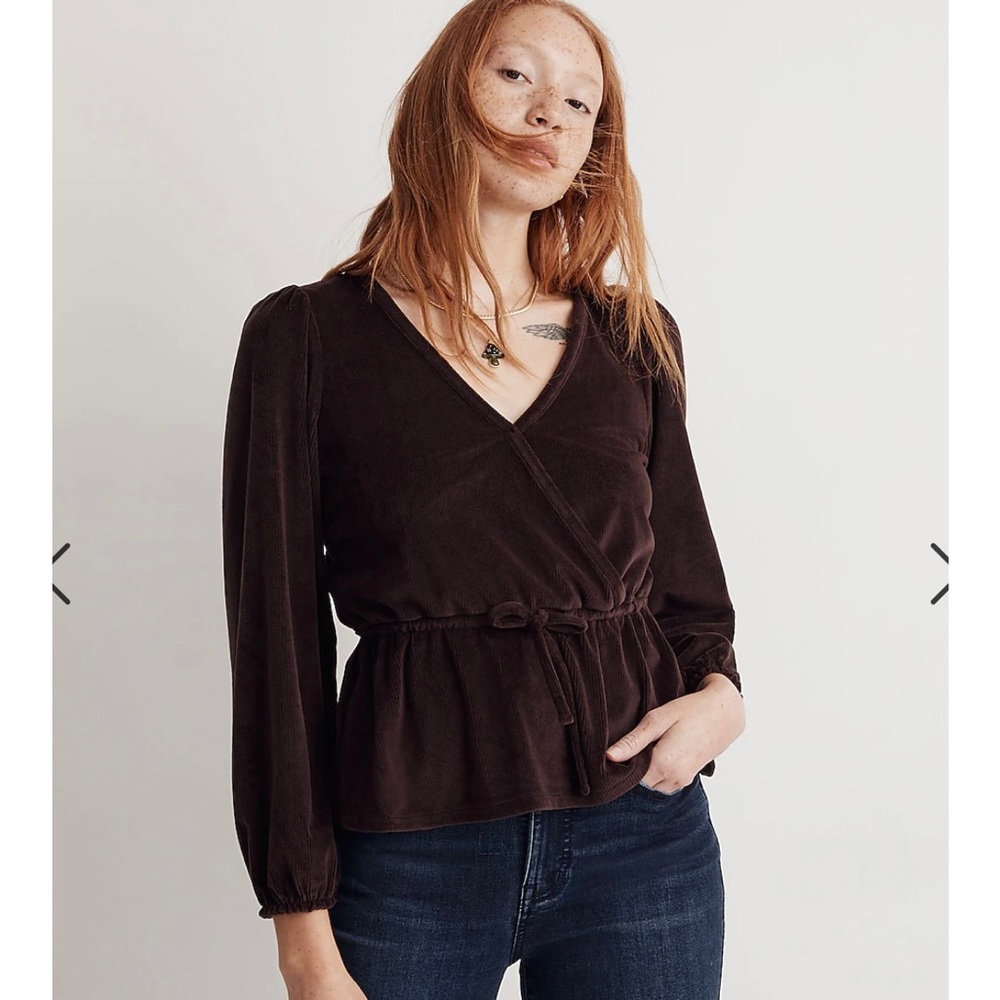 Madewell Corduroy Tie-Front Faux-Wrap Top Size S